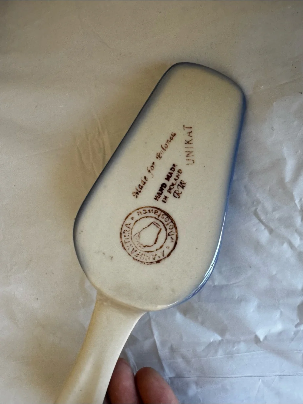 Polish Pottery Floral Ceramic Cake Server in Blue and White